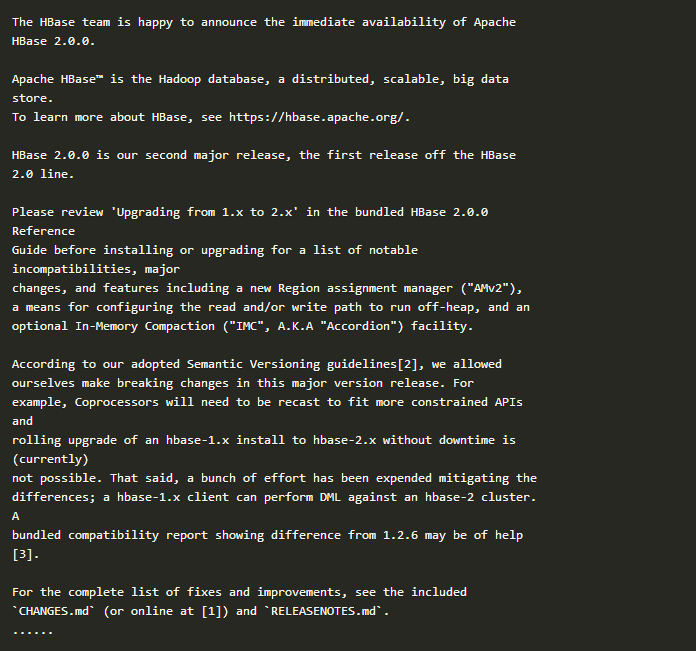 期待已久的Apache HBase2.0已经正式发布